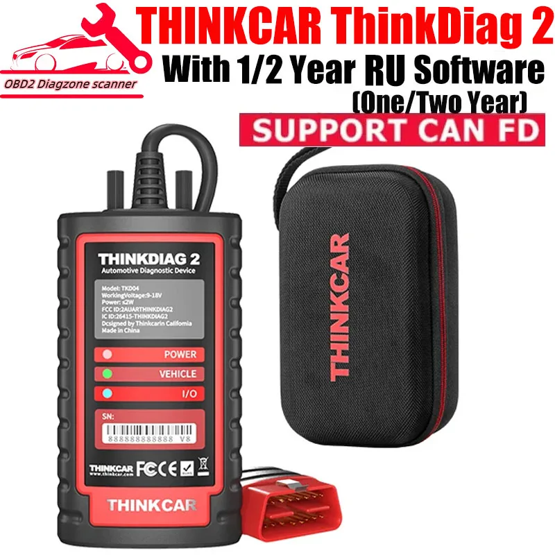 Диагностический инструмент THINKCAR ThinkDiag 2 THINKDIAG2, диагностический инструмент OBD2, поддерживает протокол CAN FD, 16 функций сброса, 1/2 лет на русском языке