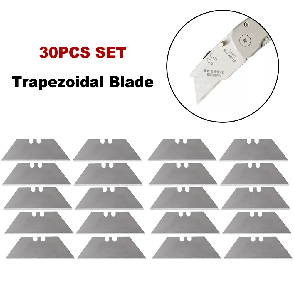 Blade Trapezoidal Blade Cutting Tools Home Decoration Office Supplies Paper Plywood 0.6mm 2.36×0.7 Inch 30 Pcs Set