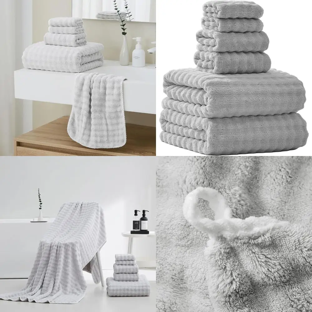 

Большие банные полотенца для взрослых 40x80 дюймов - набор из 6 штук, толстые, быстросохнущие, впитывающие, из микрофибры, серого цвета.