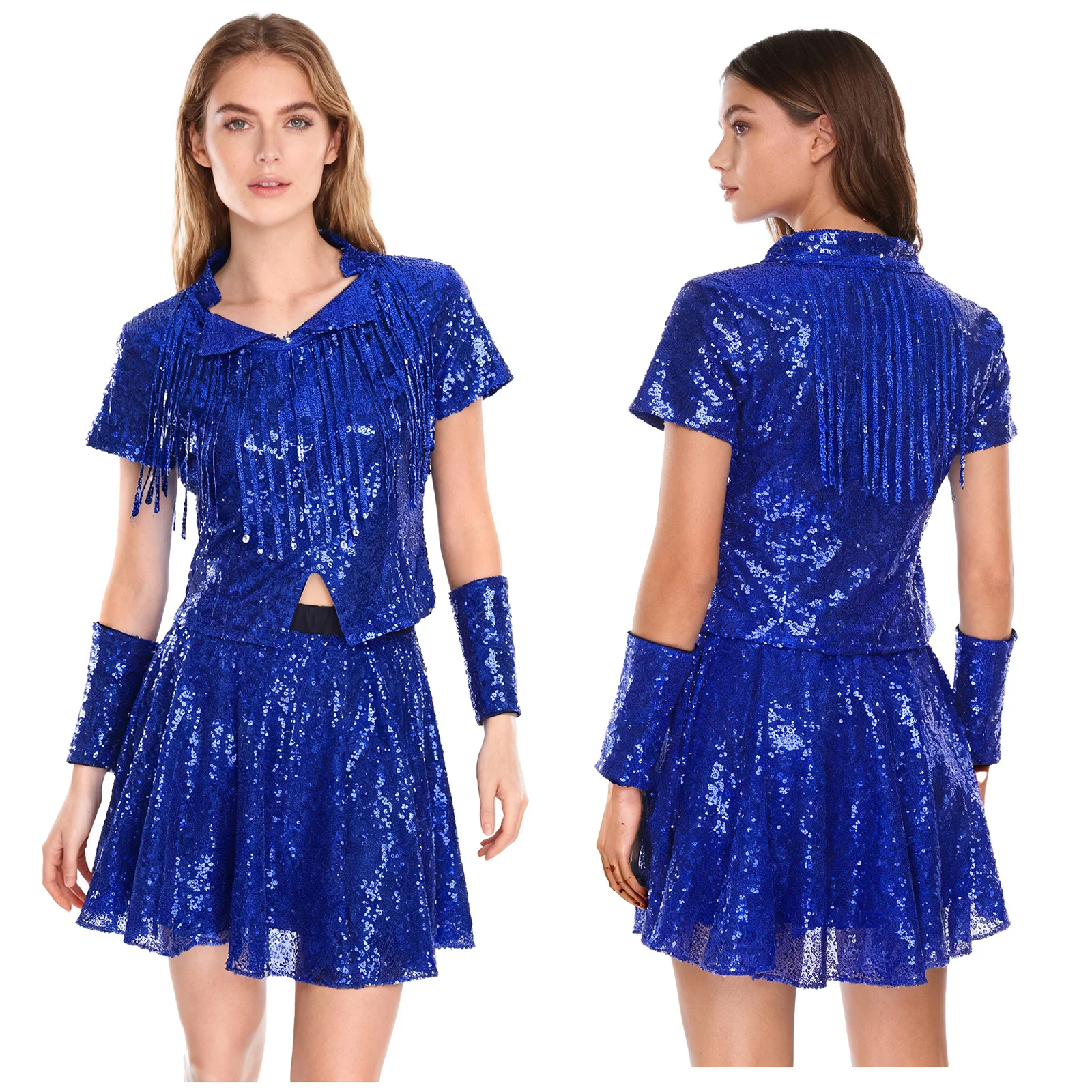 Tenues de pom-pom girl de carnaval pour femmes, T-shirt à manches courtes + gants + Mini jupe plissée, ensemble Jazz Disco, vêtements de danse contemporaine