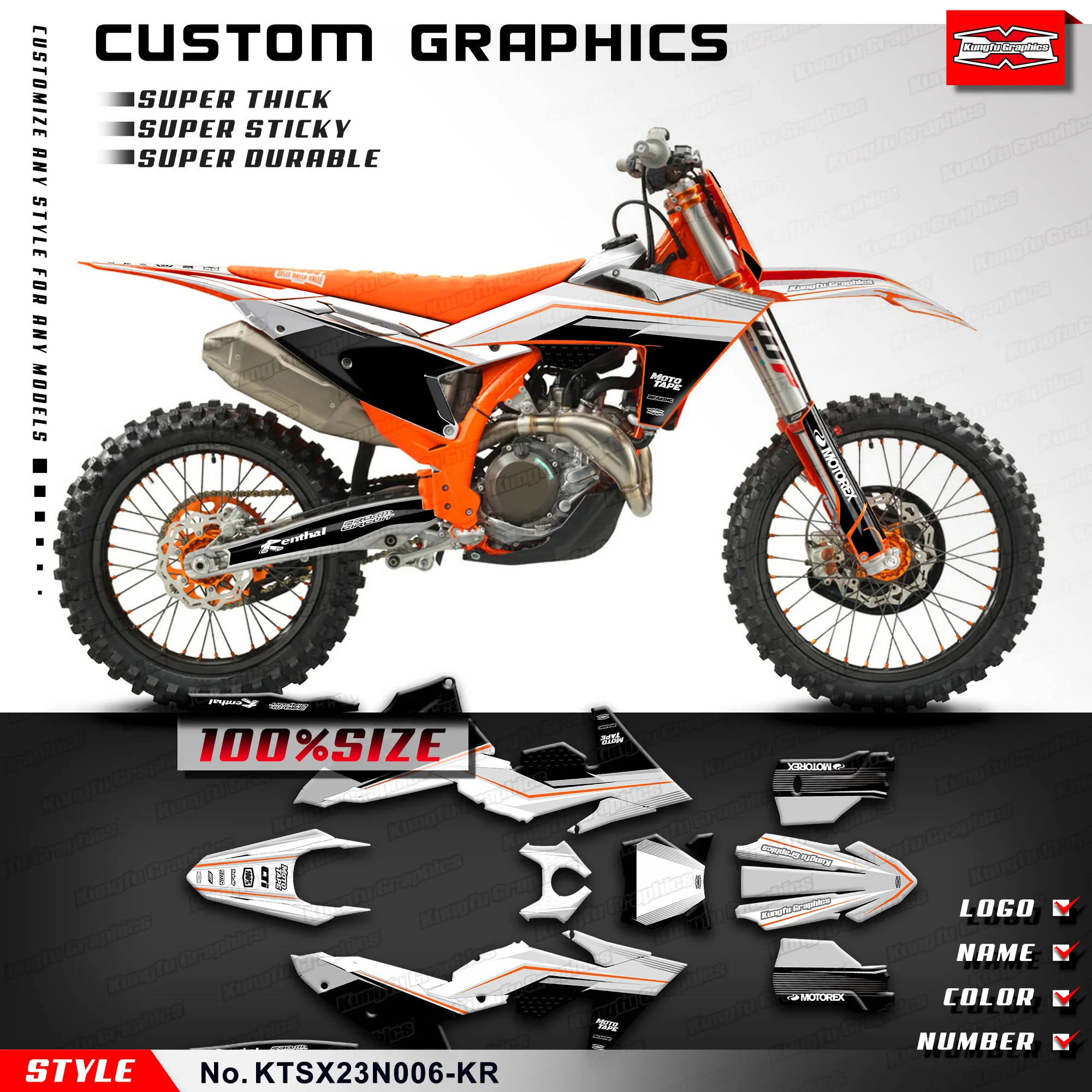 KUNGFU GRAPHICS Racing Sticker Wrap Design for KTM 125 250 300 SX XC 350 450 SX-F XC-F 2023 2024, Accessories, KTSX23N006-KR