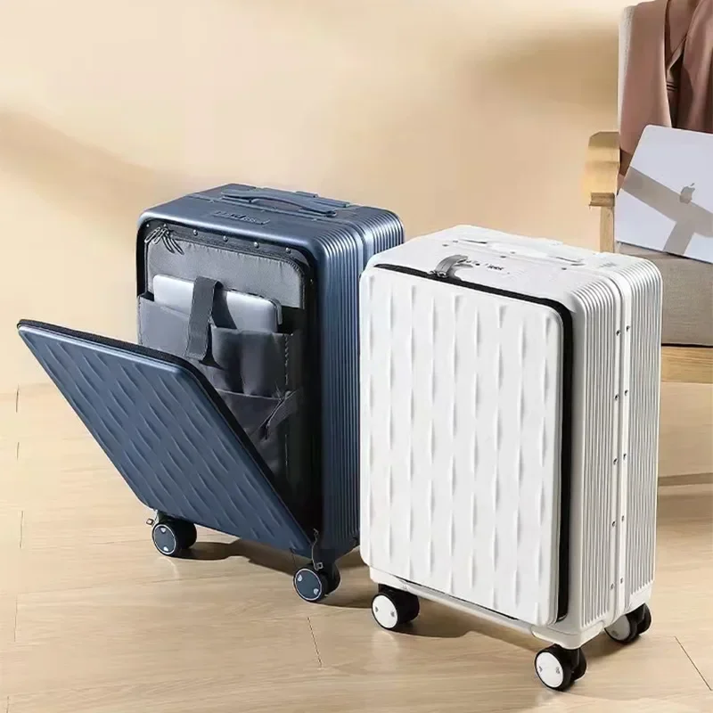 Aluminum Frame Rolling Luggage Travel Suitcase 16 18 20 Boarding Box Unisex Student Trunk Front Opening Trolley Case Password