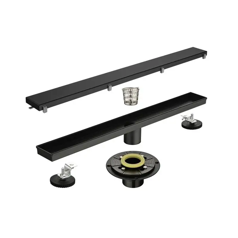 

24 Inch Linear Shower Drain with Removable Cover, 304 Stainless Steel, Hair Strainer Included, Adjustable Leveling Feet and