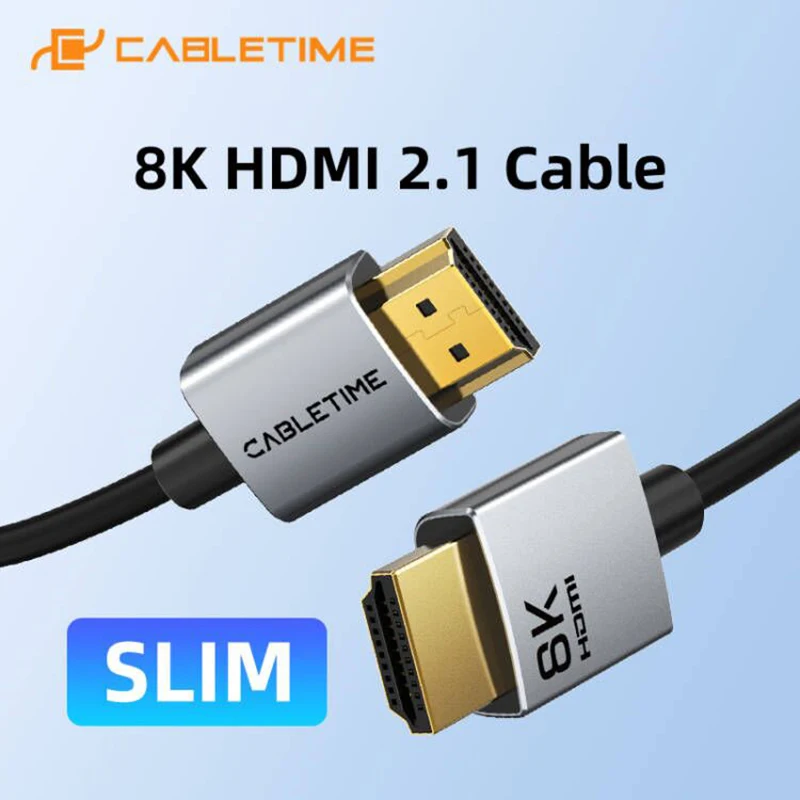 CABLETIME 8K Slim HDMI 2.1 Cable HDMI a HDMI Cable 8K@60Hz 4K@120Hz Resolución Ultra HD 3.8mm de ancho para computadora portátil Lenovo Dell