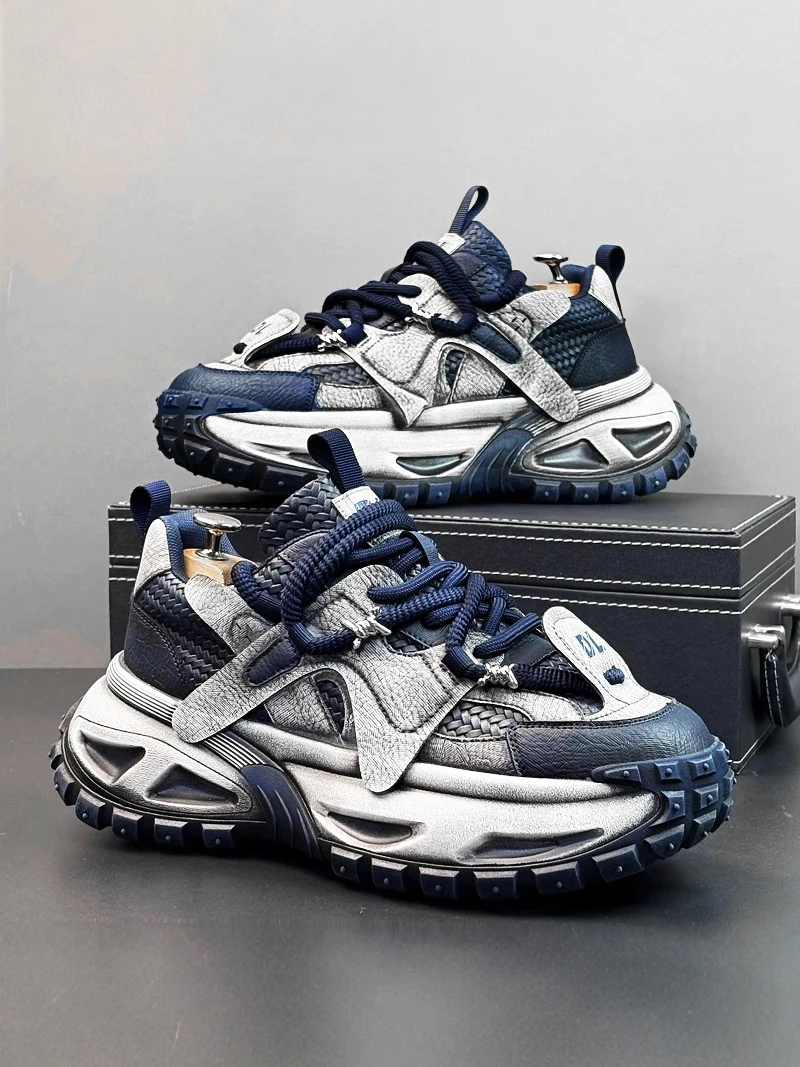 Men's Sport Shoes 2026 New Style Casual Trendy Dad Sneakers Heightening Spring Autumn Season Low Top Glue-Welding Rubber Outsole
