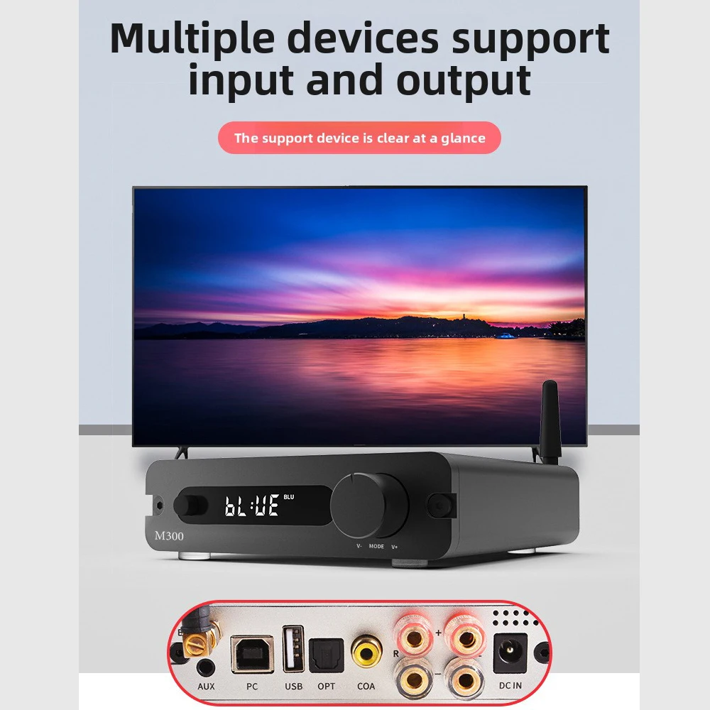 USB Digital Amplifier, Home Bluetooth High-Power Amplifier Bluetooth 5.0 LDAC Audio Decoder High Power Fiber Coaxial Audio Input