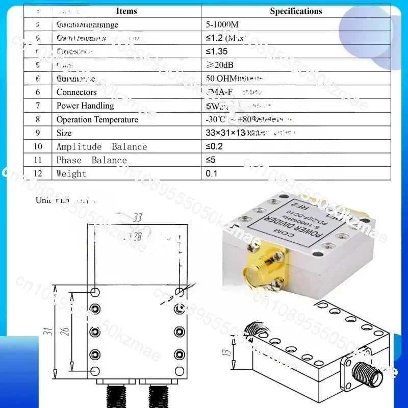 Power divider one point two points four points eight 5-1000M1G low frequency SMA female power divider 1M low frequency