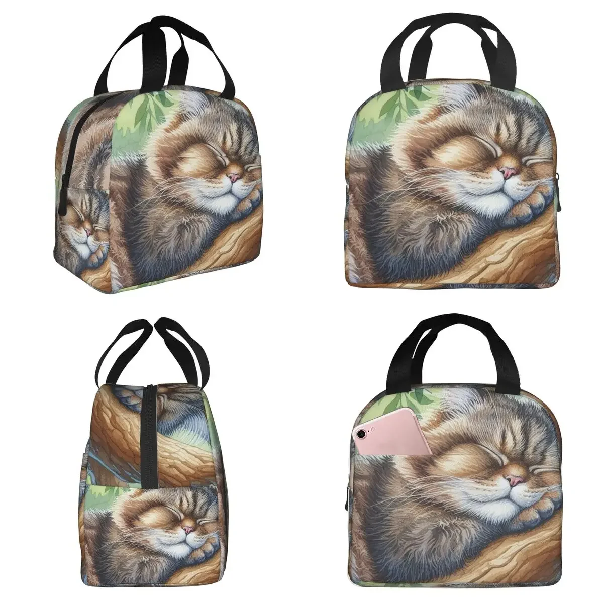 Cat Sleeps On A Tree Branch Insulated Lunch Bag for Women Office Cooler Thermal Food Box Tote Portable Lunch Boxes Container