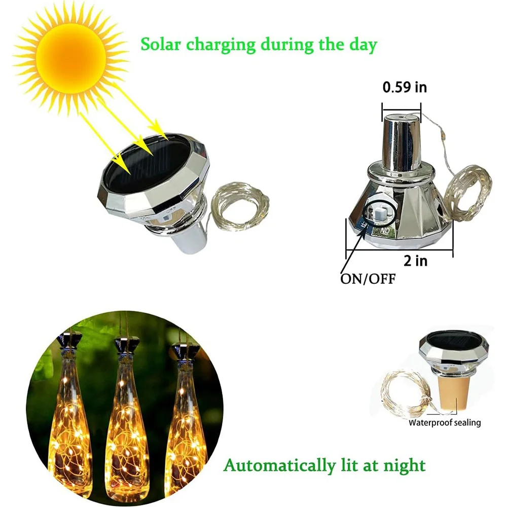 Nice Solar Diamond Shaped Wine Bottle Lights 2M 20LED Waterproof Multicolor Fairy Light String For Garden, Terrace, Party Decora