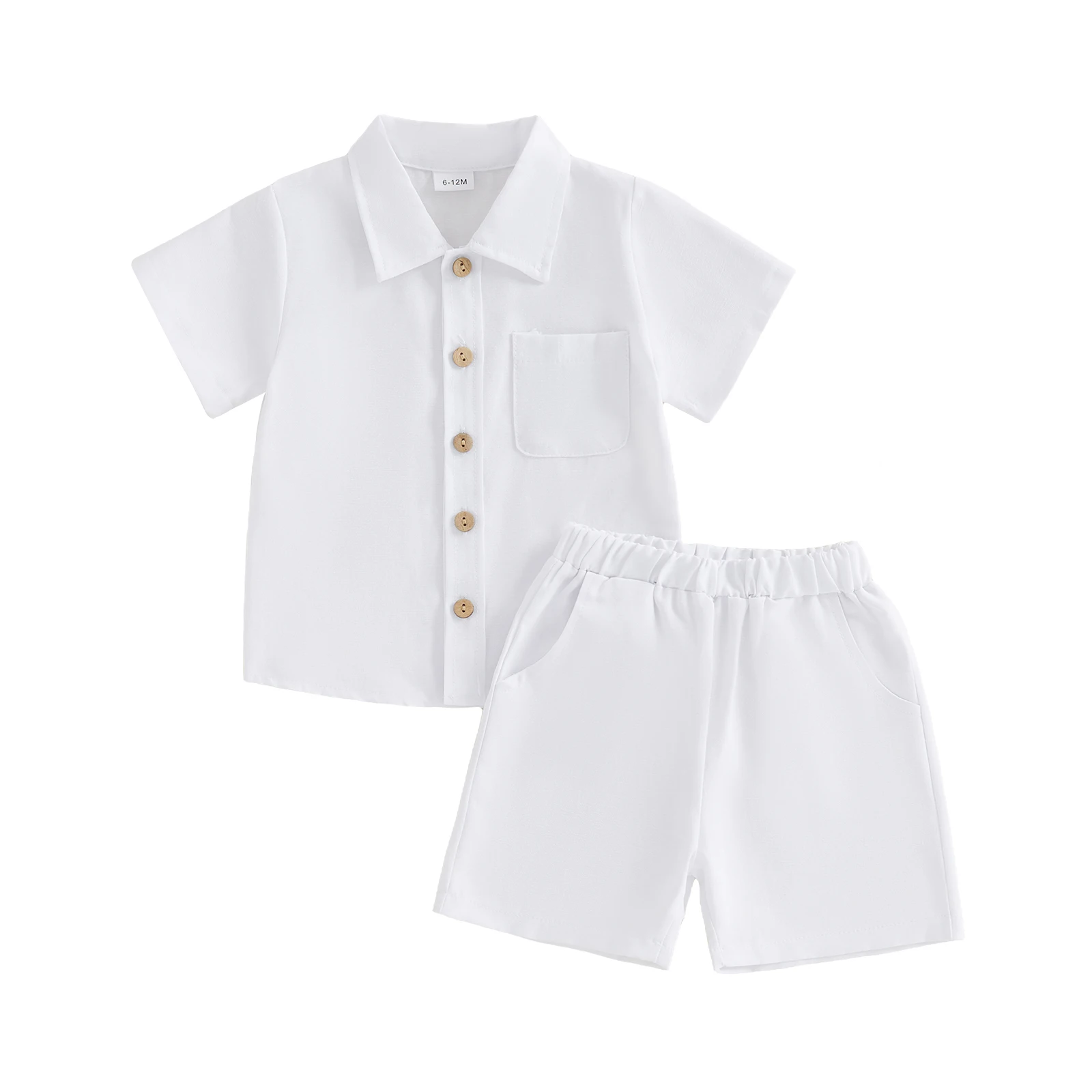 Boys Summer Shorts Sets Short Sleeve Lapel Button Up Shirt and Solid Color Shorts