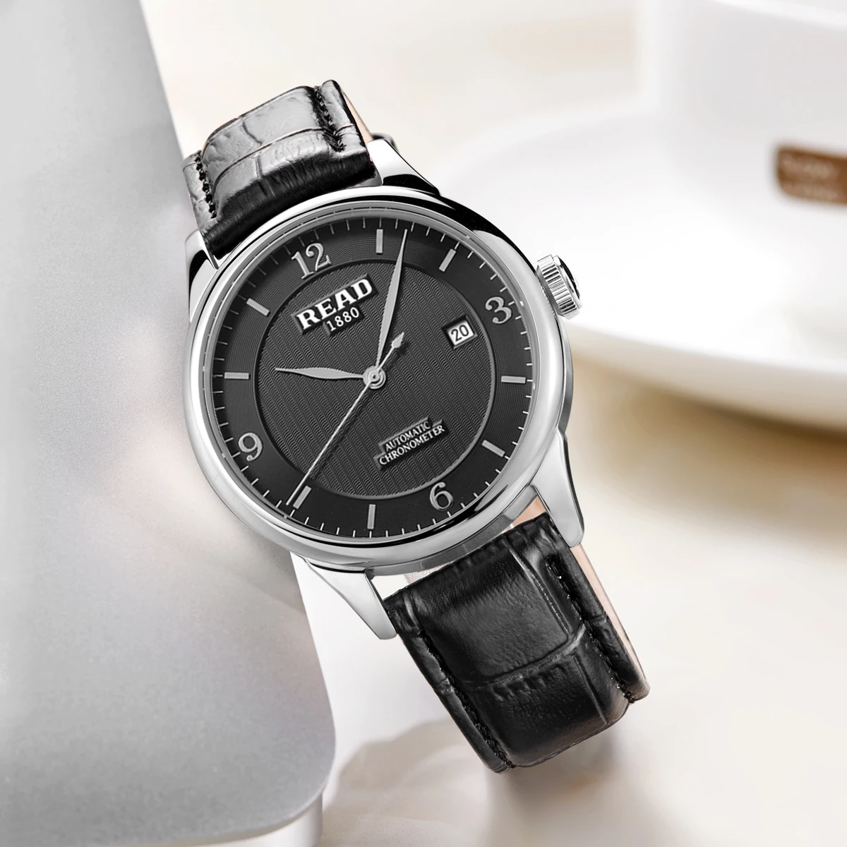 READ Men Automatic Watch | Black Leather Strap | Steel Case | Sapphire Glass | Single Calendar Dial | 50M Water Resistant