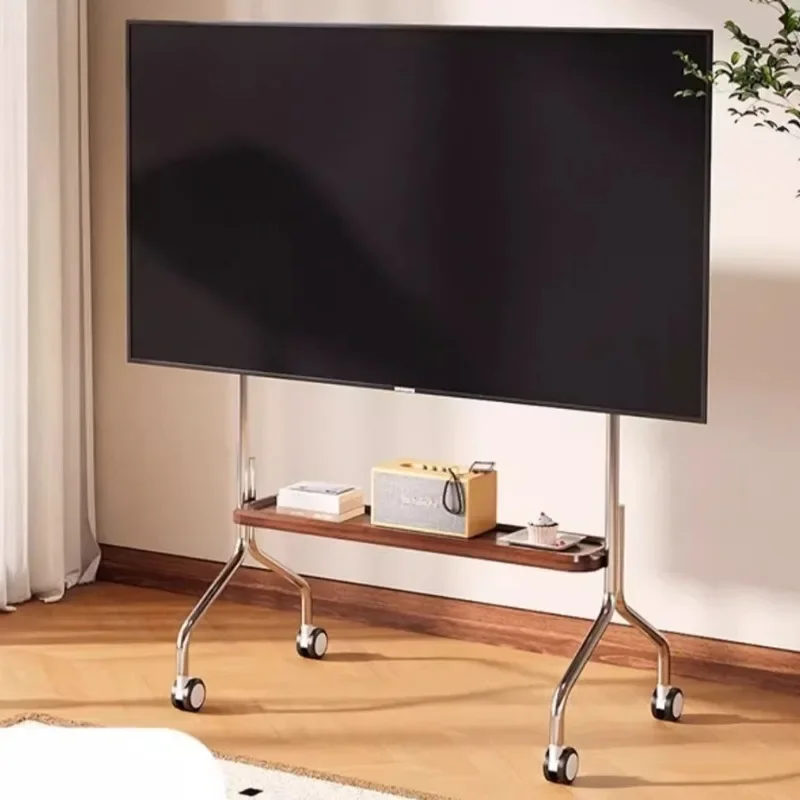 Rolling Floor Mobile TV Stand Stainless Steel TV Supports Aesthetic Living Room TVs Rack Multifunctional TVs Shelves With Wheels