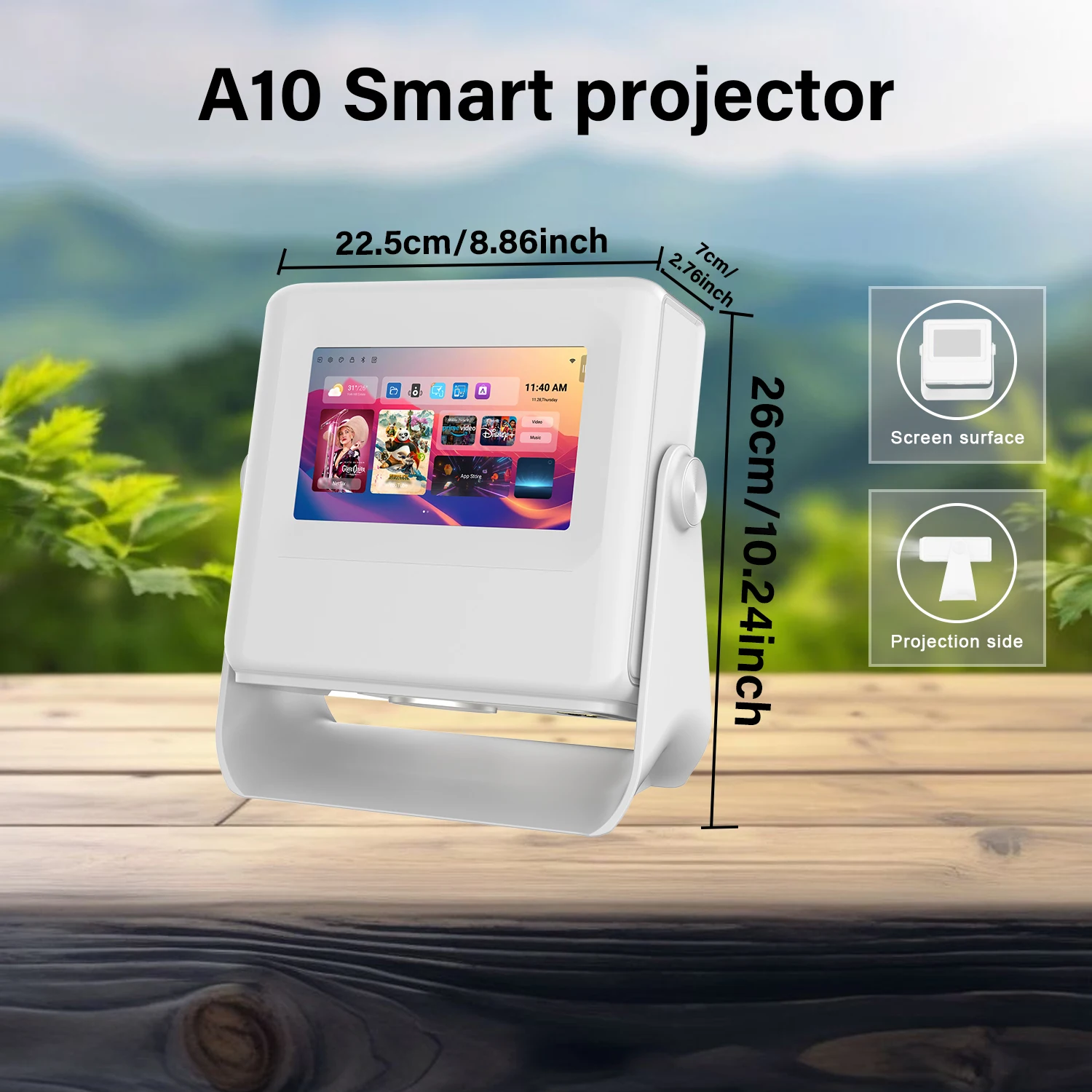 

Smart Projector Bluetooth WiFi 1080P 4K Compatible 8'' Touch Display 180° Rotation Office USB HDMI EU US UK Plug Cozy Ambiance