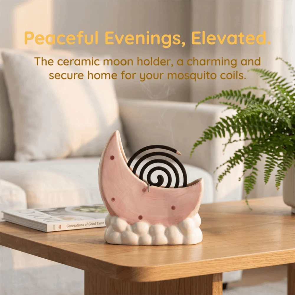 

Ceramic Mosquito Coil Rack Light Luxury Moon-Shaped Incense Box High Quality Elegant Aromatherapy Burner Home Decor