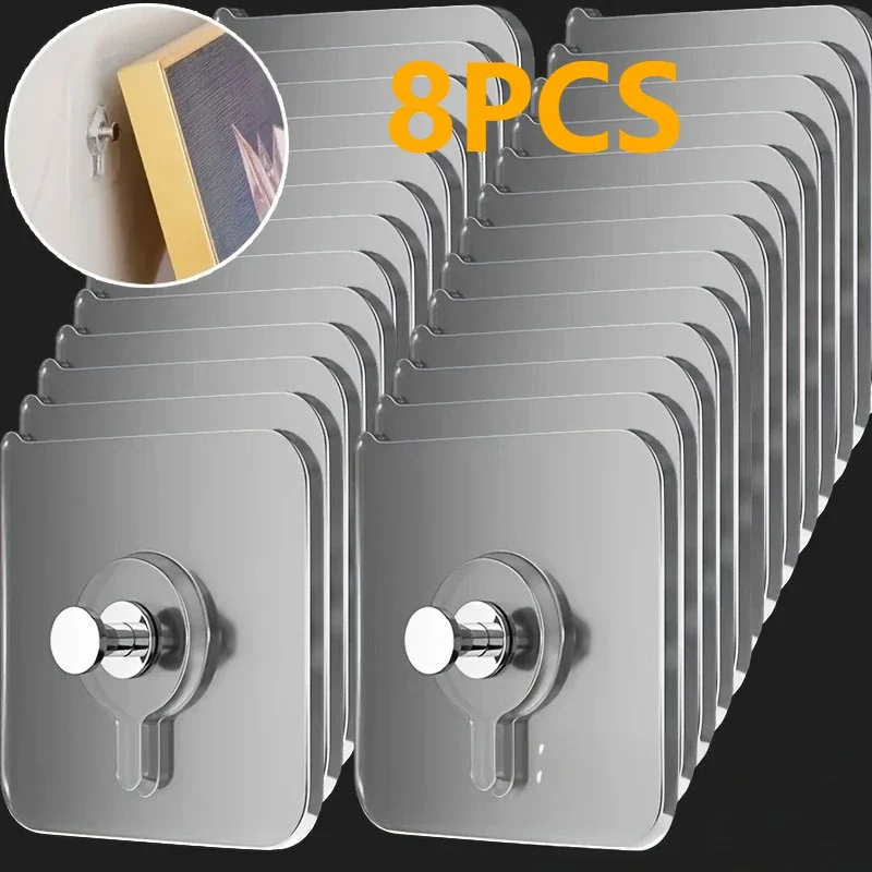 8pcs Strong Adhesive Wall Hooks | No Drill Waterproof Contemporary Plastic Hooks for Kitchen & Bathroom,  Modern Hooks, Stylish