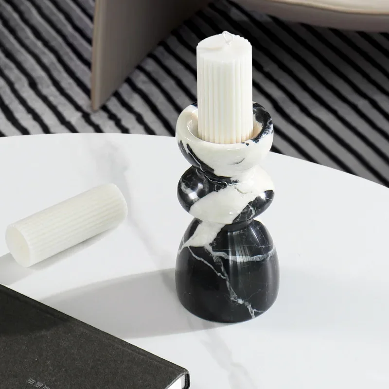 

Noir Grand Antique Natural Marble Candlestick Holder Modern French Candle Holder for Fireplace Party Dining Table Centerpieces