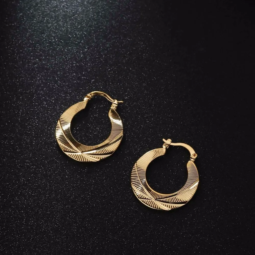 Shamty Earrings Loop For Women Pattern Circle Round Trendy Pure Gold Color Hoop Earrings Jewelry Inside Outside Hoop E30005