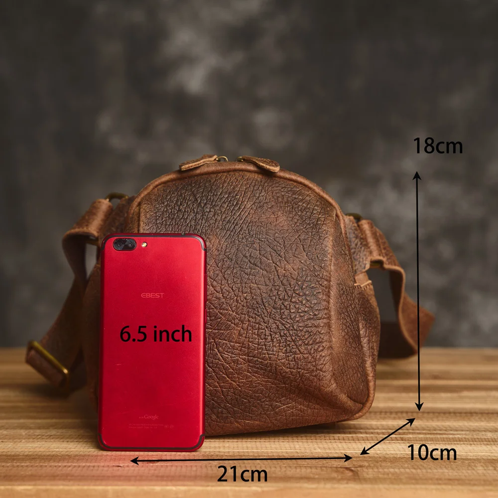 ZRCX  Retro Full Grain Cowhide Shoulder Bag Male Fashion Crossbody Bag Outdoor Handbag