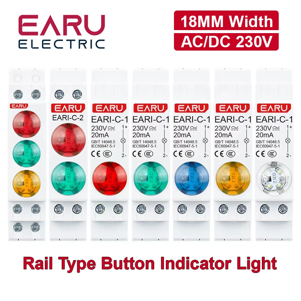 18mm Rail Indicator Light AC DC 220V 230V LED Dual Color Signal Light Tri Color Indicator Light 50/60Hz Light Red Green Blue