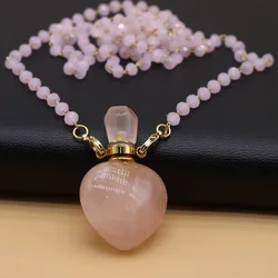 Natural Stone Pink Crystal Perfume Bottle Necklace Women Essential Oil Diffuser Pendant DIY Gravel Chain Necklace Jewelry