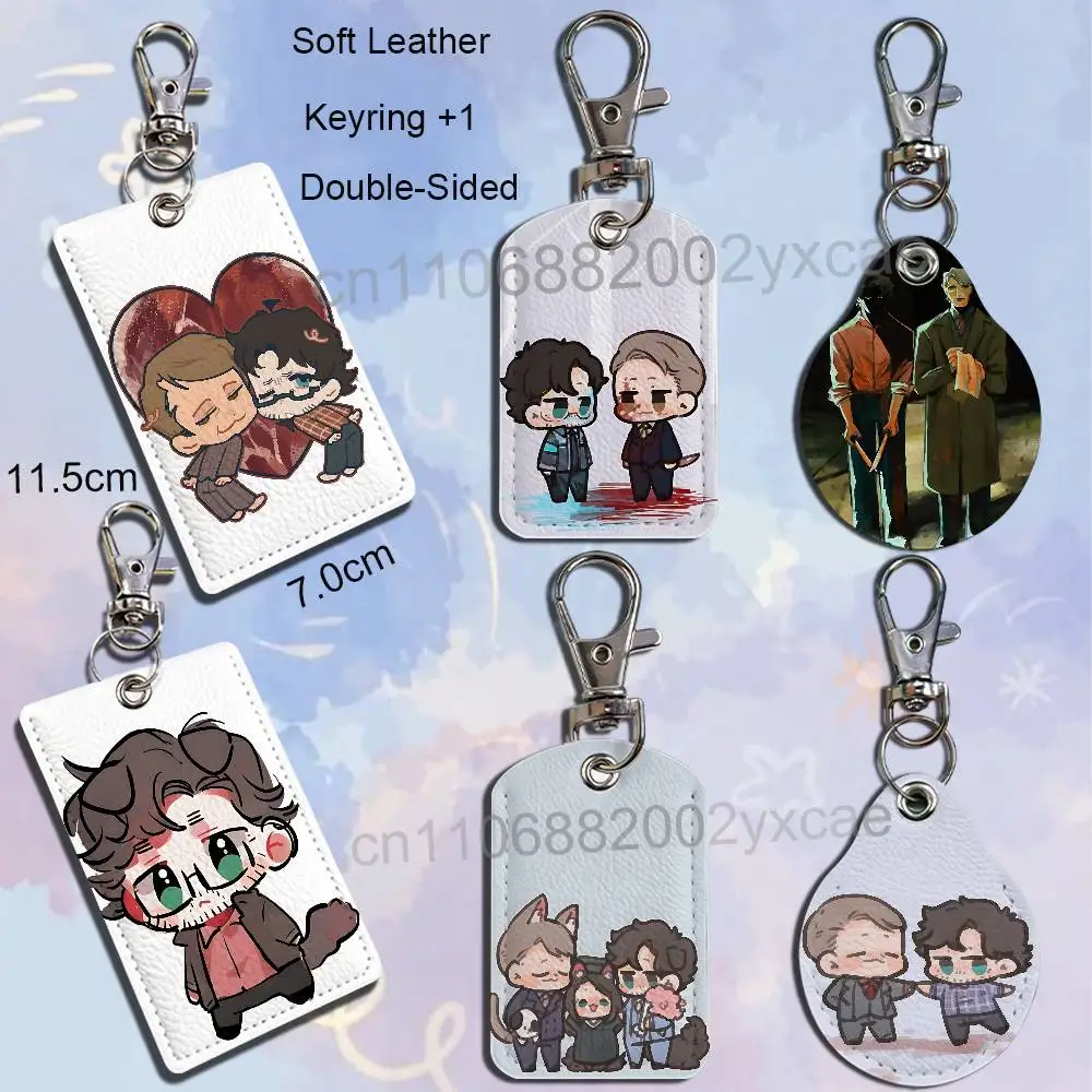Graceful Ogre Hannibal Will Lecter Graham Rectangle ID Card Case Keychain Access Card Bag Key Tag Ring Leather Card Holder Key