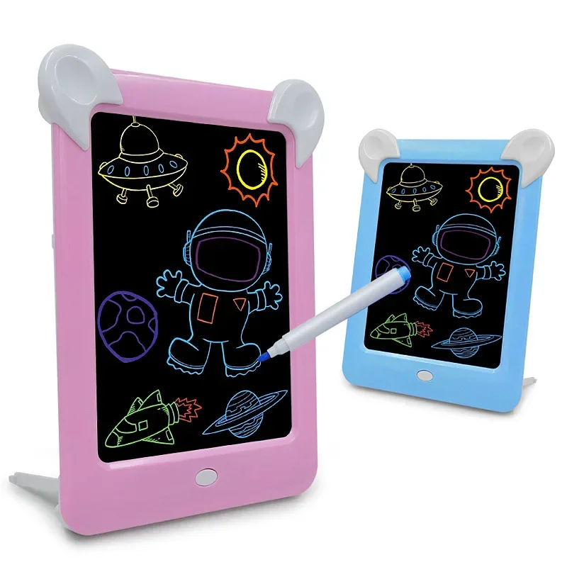 Prancheta de desenho luminosa mágica daw com luz-fun sketchpad placa caneta fluorescente russo inglês iluminar jogar brinquedos para crianças