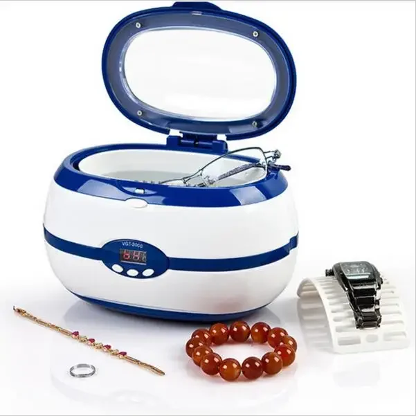 VGT-2000 Ultrasonic Jewelry Cleaner 600ml Digital Timer LED Display Transparent Lid with Watch Holder Basket for Glasses