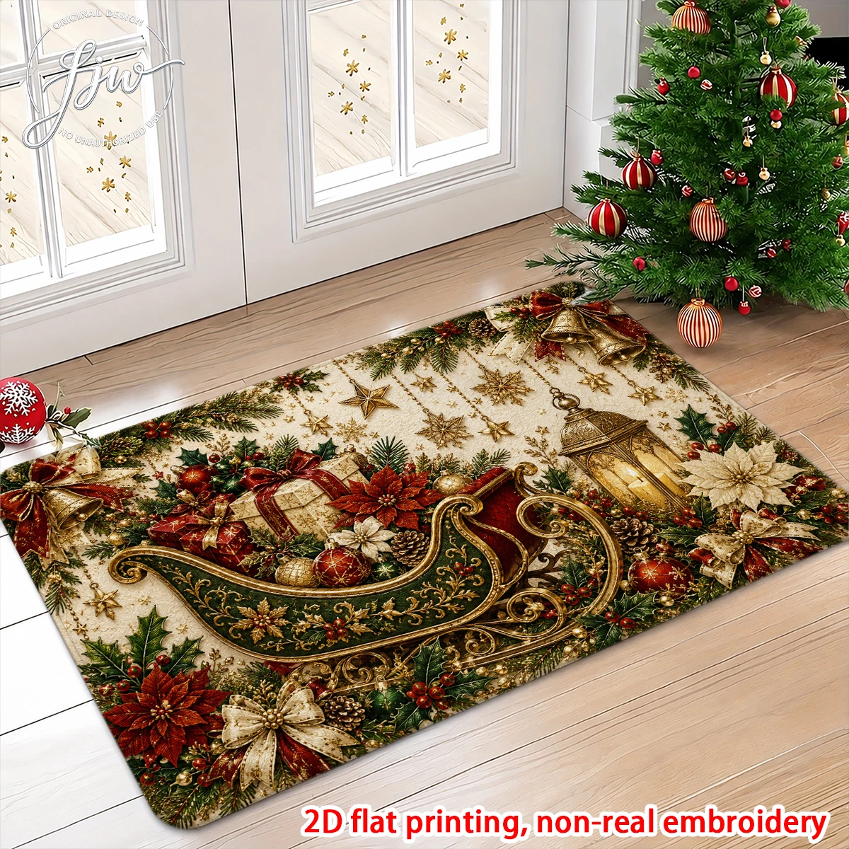 1pcs Christmas Welcome Door Mats Vintage Festive Holiday Non-Slip Entryway Rugs for Indoor Outdoor Christmas Decor
