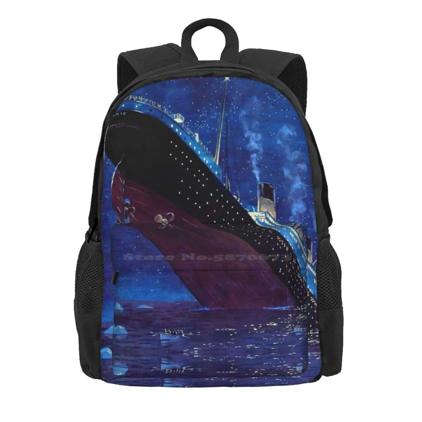 Titanic Sinking Hot Sale Schoolbag Backpack Fashion Bags History Sinking Titanic Ship Wreck White