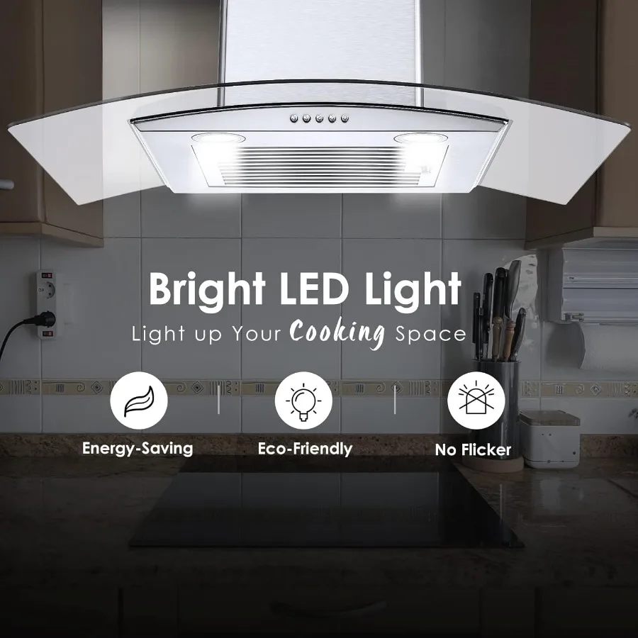 30 Inch Wall Mount Range Hood for Kitchen with Convertible Ducted/Ductless Ventilation System Stainless Steel Chimney Design Ba