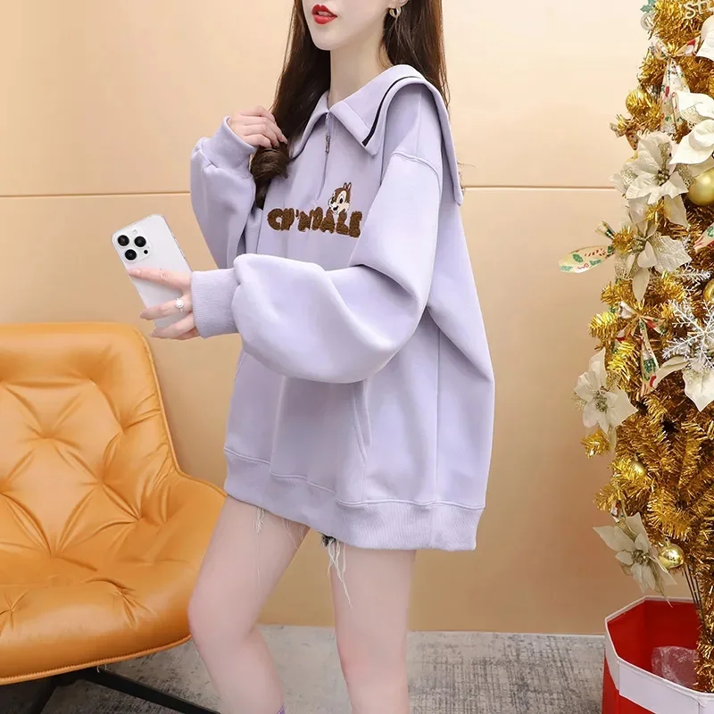 Navy Collar Spring Autumn Thin Sweater Hoodie Fashion Design Ladies Jacket Pullover 2025 New Korean Coat Outerwear Female Tops