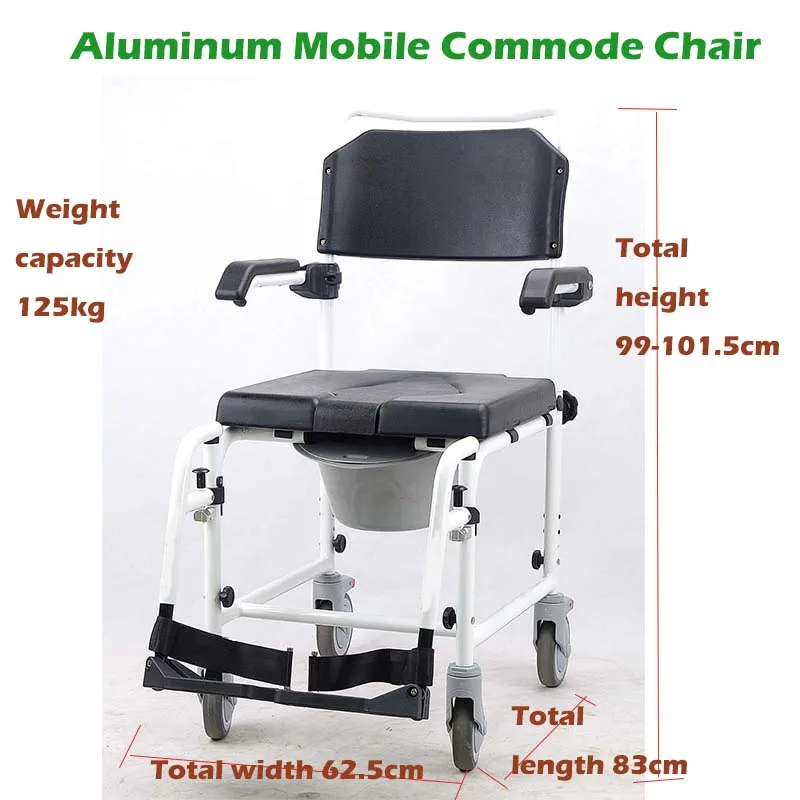 Aluminum Shower Commode Transport Mobile Chair Potty Commode Wheelchair Transfer Commode And Over Toilet Wheelchair