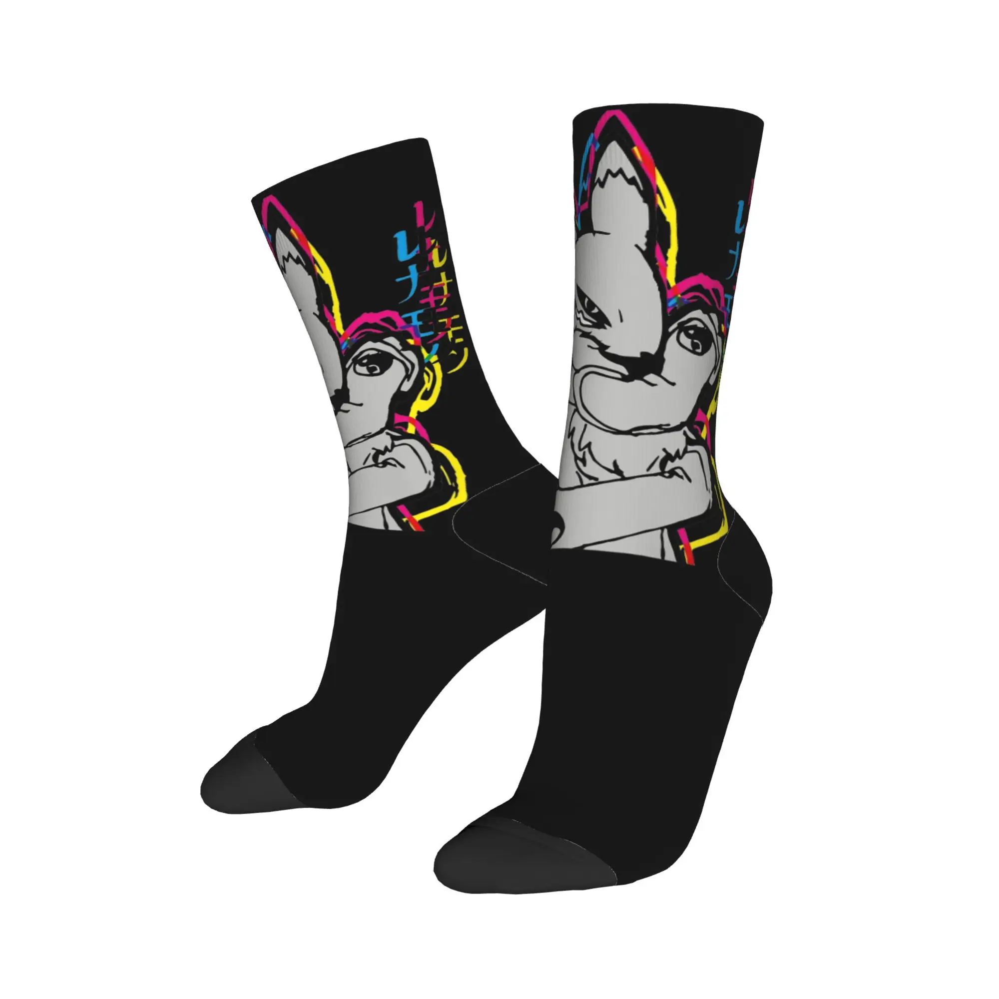 Autumn Winter Fashion Men's Women's Renamon Digimon Anime Socks  Sweat Absorbing Skateboard Socks