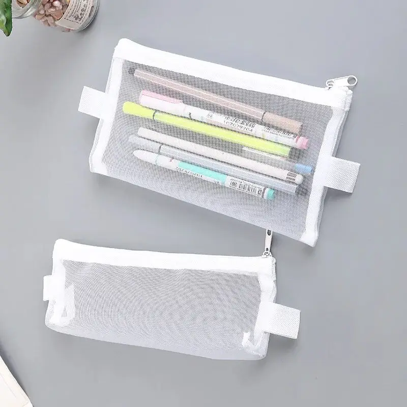 

Fashion New Transparent Mesh Net Yarn Pencilcase Office Student Stationery Cosmetics Storage Bag Handbag Pencil Case PB36