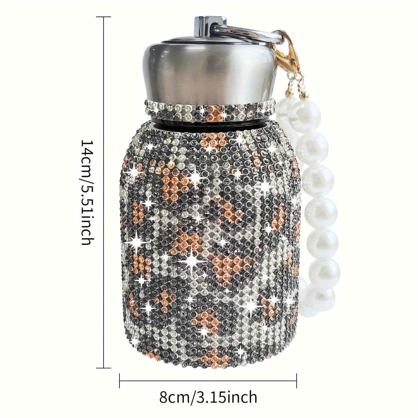 1Pc Summer Gift For Girls/Best Friends Shiny 300ml Fashionable Pot Belly Inlaid With Zircon Insulated Cup With Chain/Pearls