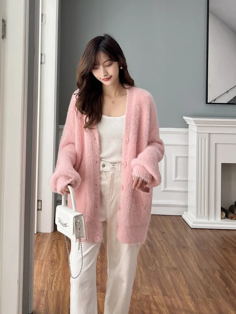 Korean style Solid Knitted Cardigan Women Autumn Winter New Casual Single Breasted Sweater Chic Long Sleeve Cardigan