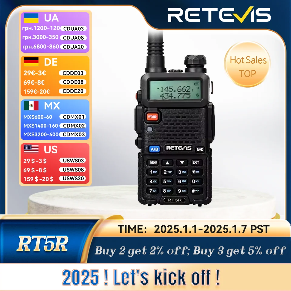 Retevis RT5R Walkie Talkie 5W Long Range Communication Walkie-Talkies UHF VHF Ham Radio Station Amateurs Professional Radio VOX