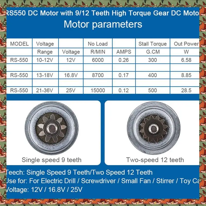 

ABLQ 2X RS550 18V 19500 RPM DC Motor With Two-Speed 11 Teeth And High Torque Gear Box For Electric Drill/Screwdriver
