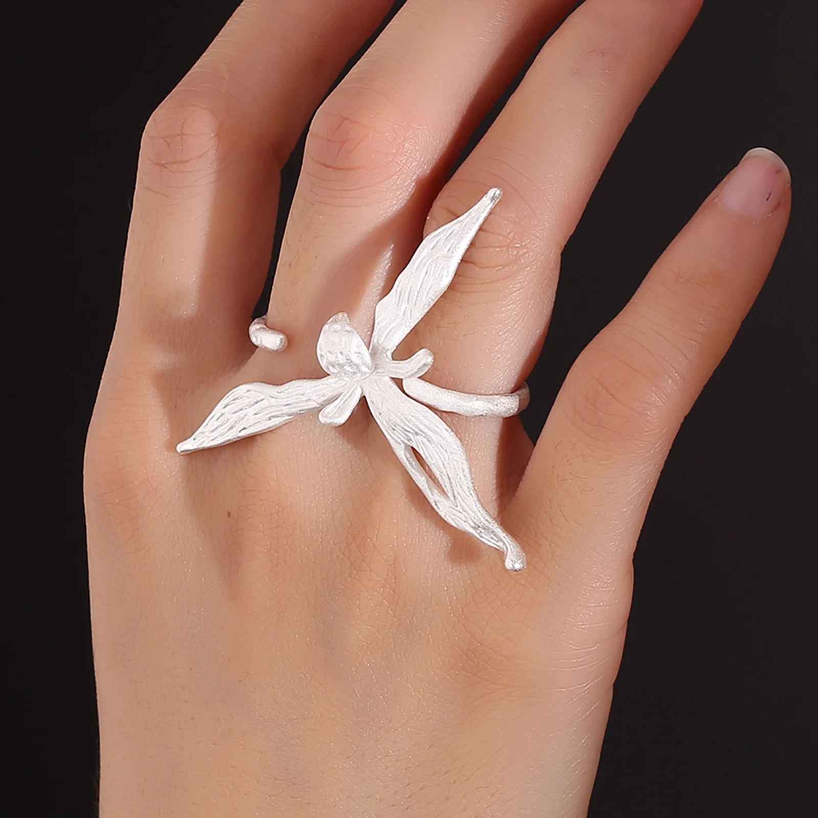 Sam Panda Ringe aus 925er-Sterlingsilber für Damen und Herren, edler Schmuck, verstellbarer Ring in offener Flügelform, für Party, Geburtstag, Geschenk