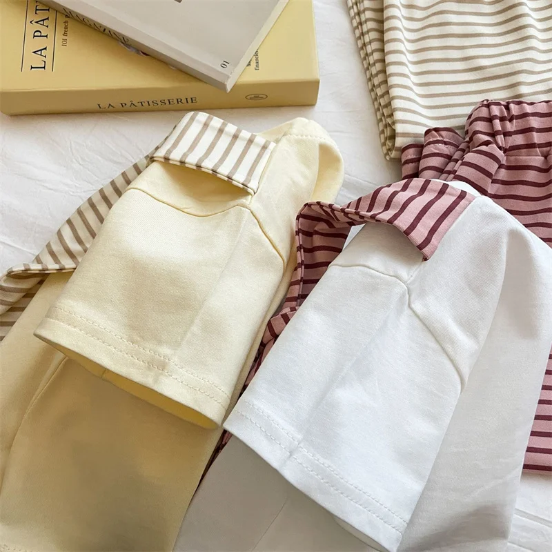 Girls' Summer Fashion Set: Striped Shawl T-Shirt & Pants 5
