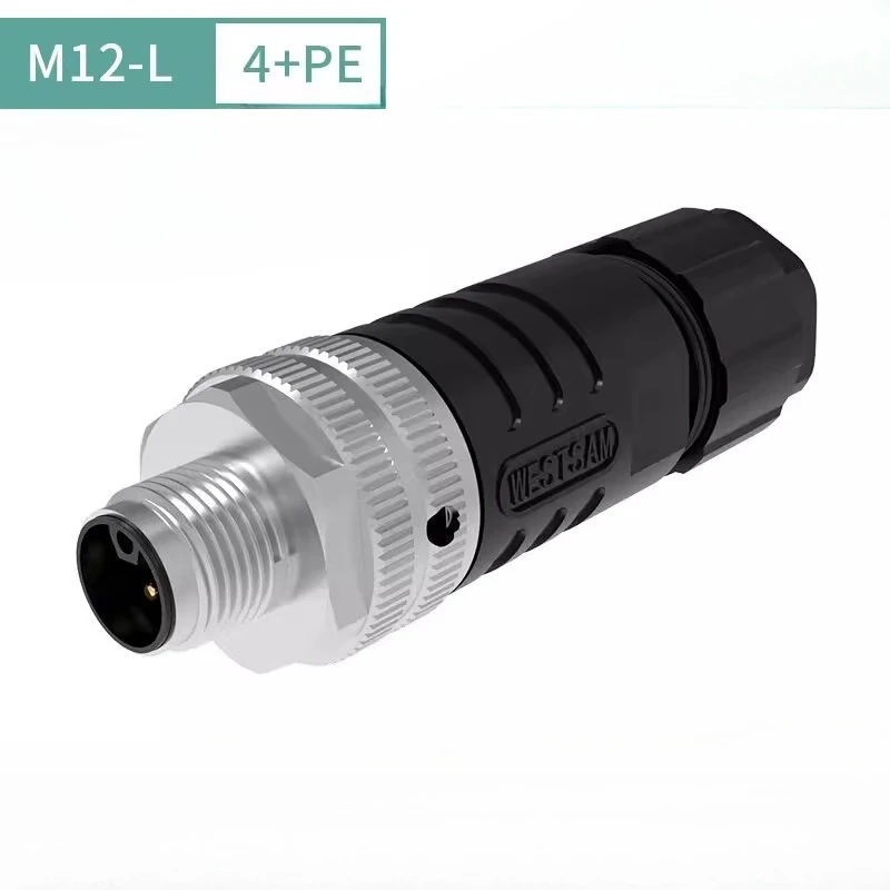 Waterproof M12 L-type Assembled Connector IP67 3 4 5 Pin Screw Pressure Wire Aviation Plug 2/3/4+PE K/L-type Cable Connectors