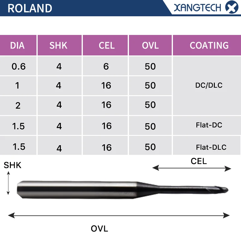 

XANGTECH Zirconia Roland CAD CAM Milling Bur Cutters with DLC Diamond Coating Dental Lab Tools for Zirconium Blocks