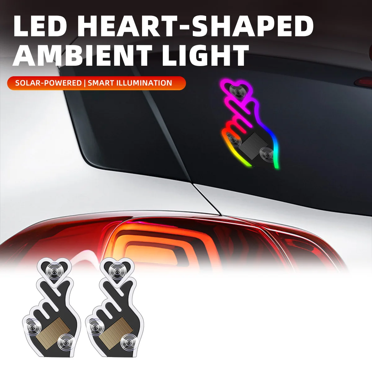 Finger Heart Solar Powered LED Neon Light Suction Cup USB Rechargeable Car Window Ambient Breathing Lamp Halloween Party Decor