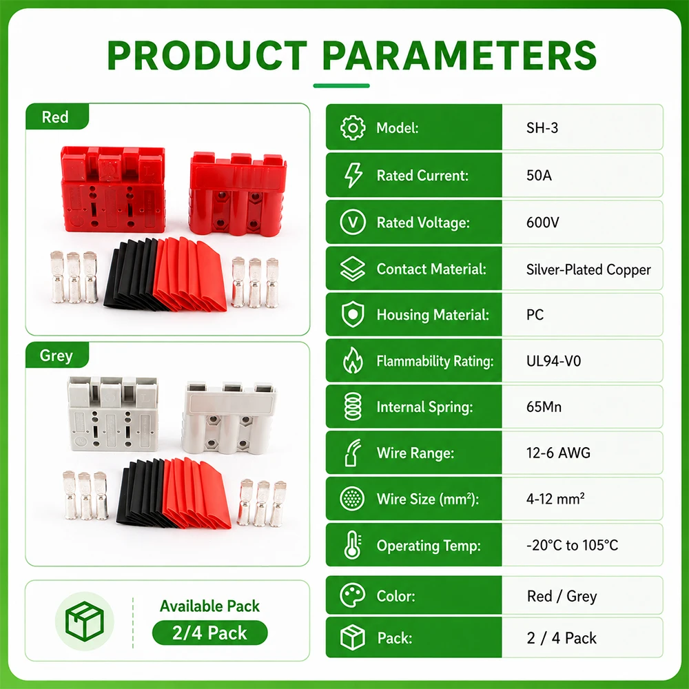 SH-3 50A 3-poliger Batteriestecker 3-Pin 50 Ampere Hochstrom-Batterieladestecker Schnellanschluss-Stecker – Detail 2