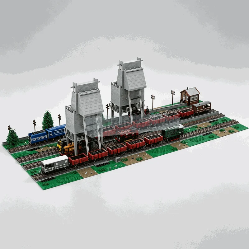 2464PCS Industrial Railway Coal Loading Tower Building Blocks Train Station Structure Model DIY Assembly Display Home Decor Gift