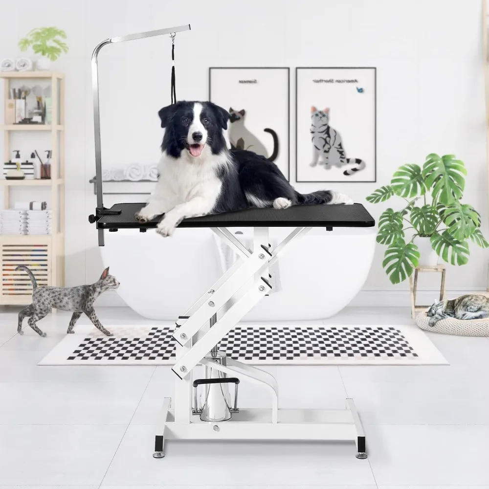

42.5” Pet Dog Hydraulic Grooming Table Adjustable Height Trimming Drying Table with Arms, Noose for Small/Medium/Large Dogs, Cat