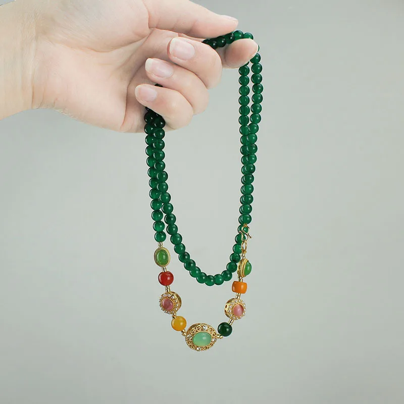 DIY accessories Grandmother green round beads, a multi-wear necklace, Chinese multi-circle bracelet, retro fashion sweater chain