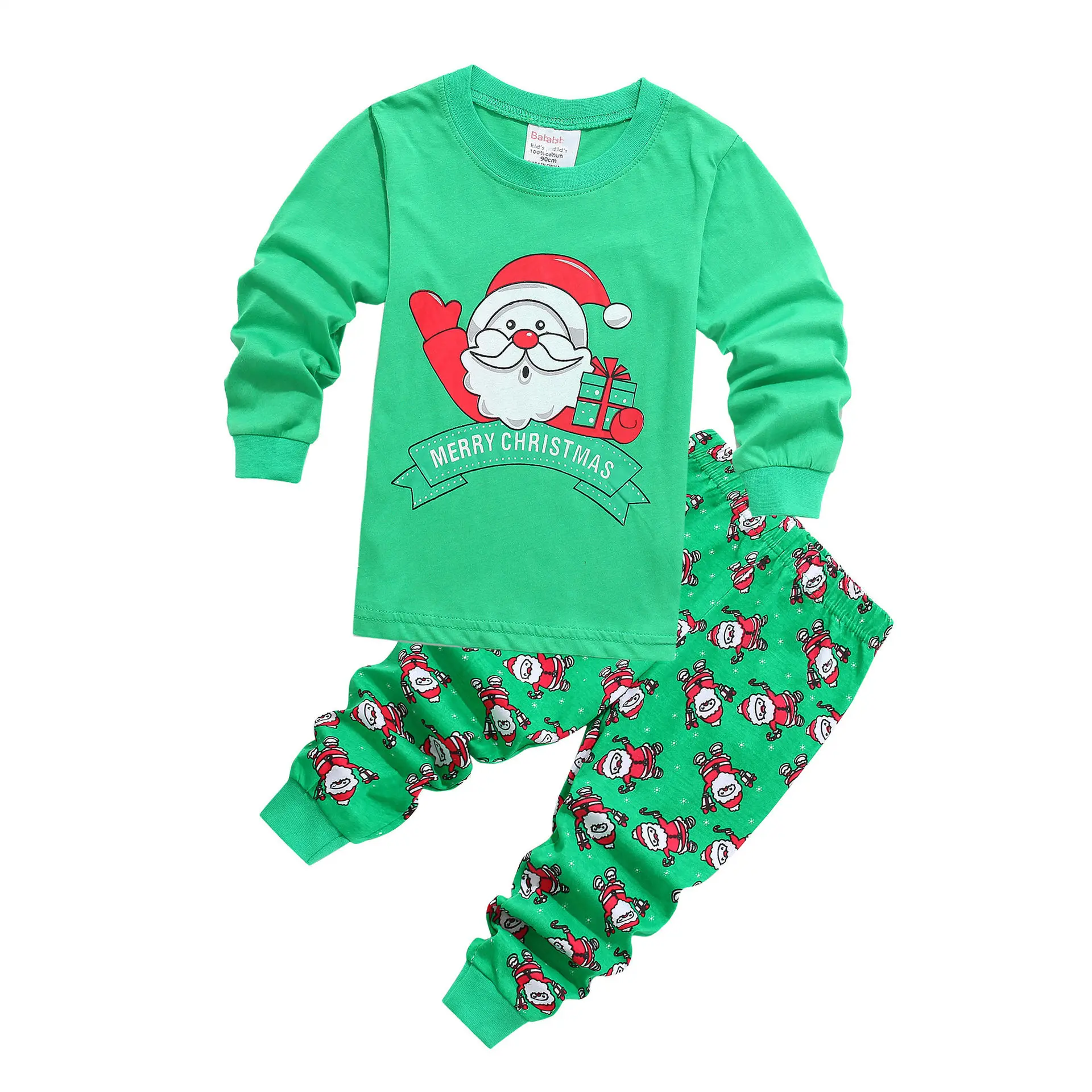 Fit Cotton Fall Winter Children New Santa Claus Kid 2pcs Suit Boy Girl Loungewear Causal Unisex Long Sleeve Christmas Pajama Set