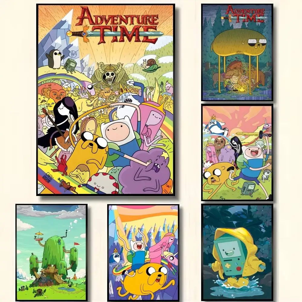 Anime-Poster, hochwertige selbstklebende Wandkunst-Dekorationen, Farbdrucke, A-Adventure Cartoon Time Sticky