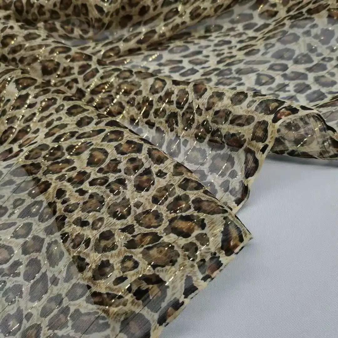 Silk Dress Shimmer Georgette Chiffon Leopard Pattern Metallic Jacquard Shiny Thin Fabric For Scarf